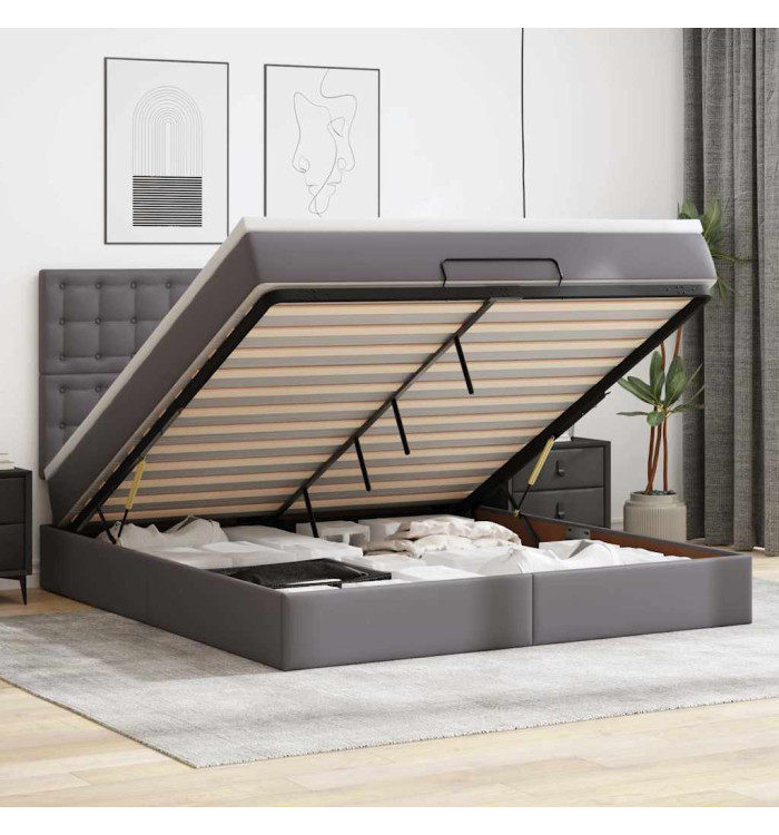 Cadre de lit ottoman avec matelas gris 180x200 cm similicuir | Mobilier & Déco