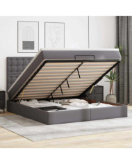 Cadre de lit ottoman avec matelas gris 180x200 cm similicuir | Mobilier & Déco