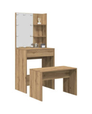 Ensemble de coiffeuse avec LED chêne artisanal bois ingénierie | Mobilier & Déco