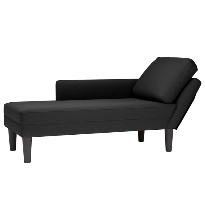 Fauteuil long avec coussin et accoudoir droit noir velours | Mobilier & Déco