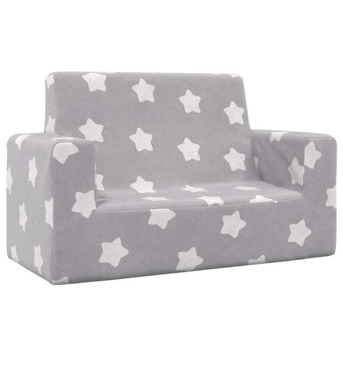 Canapé pour enfants à 2 places Gris clair étoiles Peluche douce | Mobilier & Déco