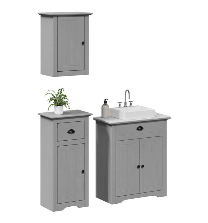 Meubles de salle de bain 3 pcs BODO gris bois de pin massif | Mobilier & Déco