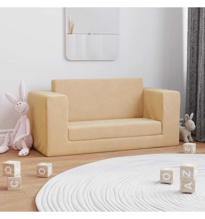 Canapé-lit pour enfants 2 places crème peluche douce | Mobilier & Déco