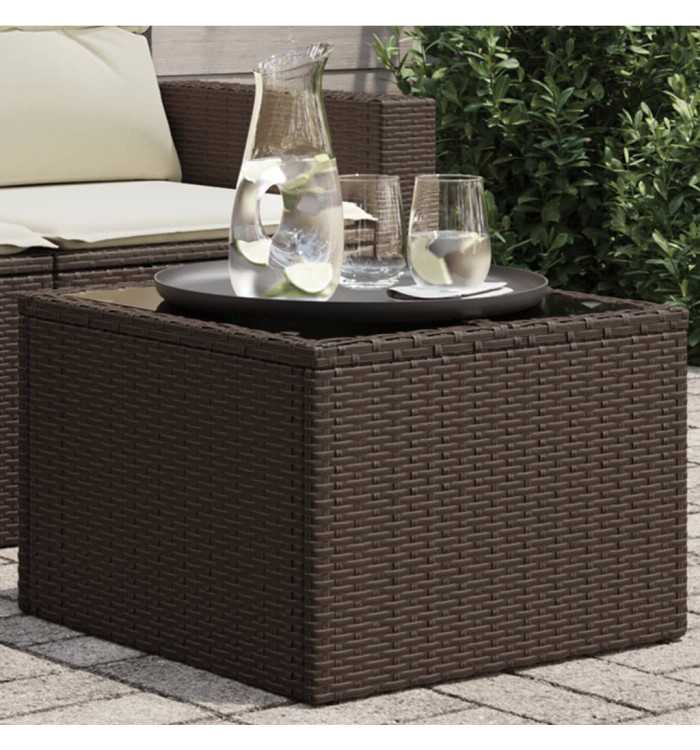 Table de jardin dessus en verre brun 55x55x37 cm résine tressée | Mobilier & Déco