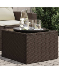 Table de jardin dessus en verre brun 55x55x37 cm résine tressée | Mobilier & Déco