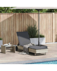 Chaise longue avec roues et coussins gris clair résine tressée | Mobilier & Déco