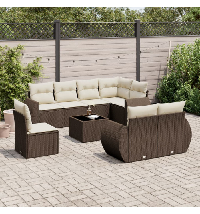 Salon de jardin avec coussins 9 pcs marron résine tressée | Mobilier & Déco