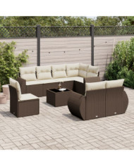 Salon de jardin avec coussins 9 pcs marron résine tressée | Mobilier & Déco