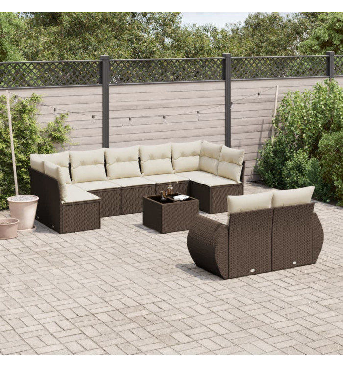 Salon de jardin 10 pcs avec coussins marron résine tressée | Mobilier & Déco