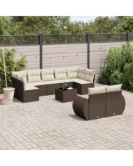 Salon de jardin 10 pcs avec coussins marron résine tressée | Mobilier & Déco