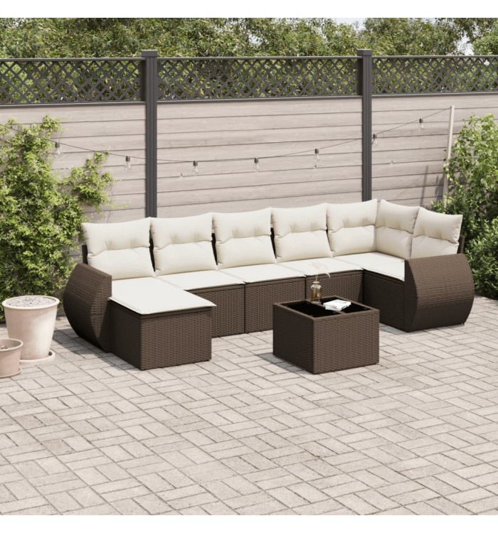 Salon de jardin 8 pcs avec coussins marron résine tressée | Mobilier & Déco