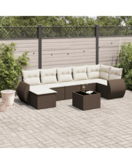 Salon de jardin 8 pcs avec coussins marron résine tressée | Mobilier & Déco