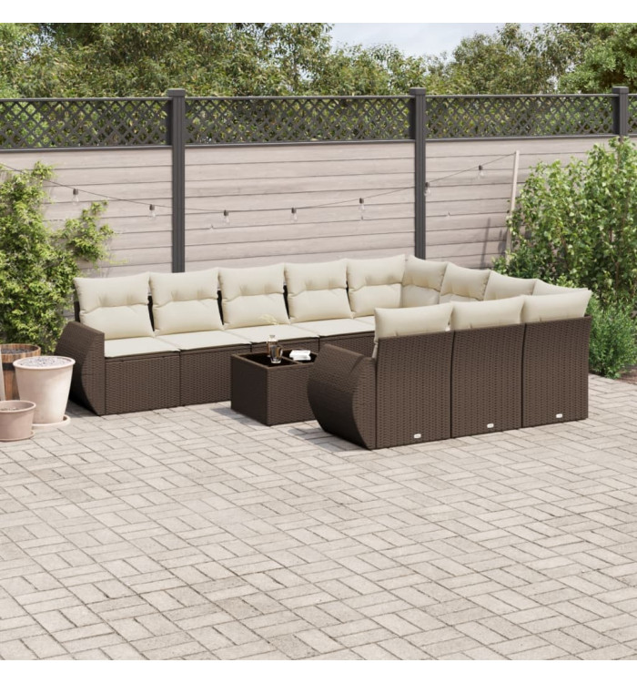 Salon de jardin et coussins 11 pcs marron résine tressée | Mobilier & Déco