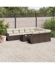 Salon de jardin et coussins 11 pcs marron résine tressée | Mobilier & Déco