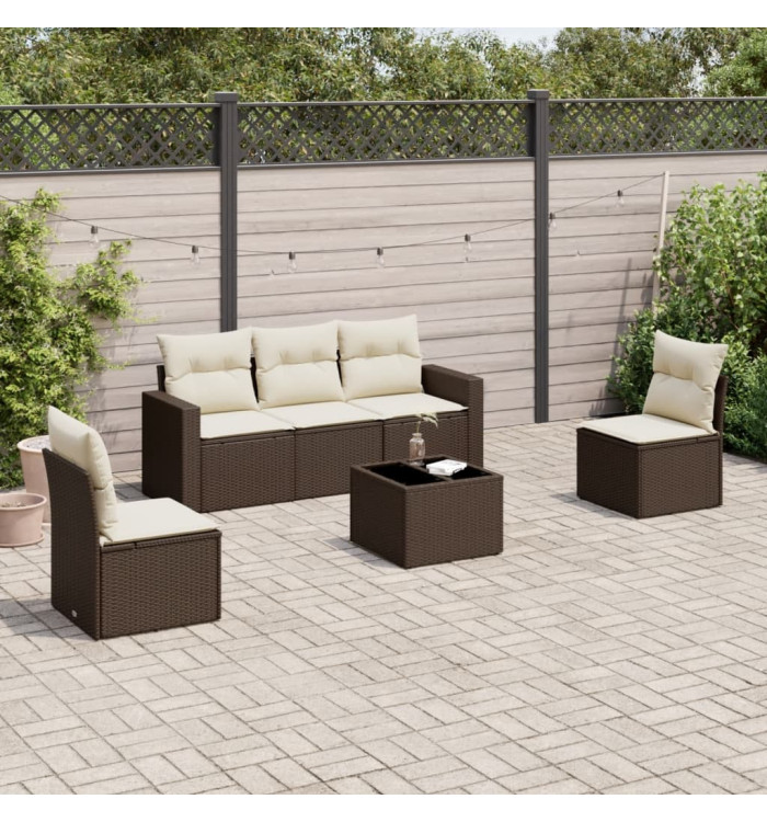 Salon de jardin avec coussins 6 pcs marron résine tressée | Mobilier & Déco
