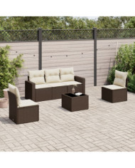 Salon de jardin avec coussins 6 pcs marron résine tressée | Mobilier & Déco