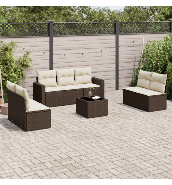 Salon de jardin 8 pcs avec coussins marron résine tressée | Mobilier & Déco