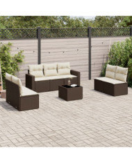 Salon de jardin 8 pcs avec coussins marron résine tressée | Mobilier & Déco