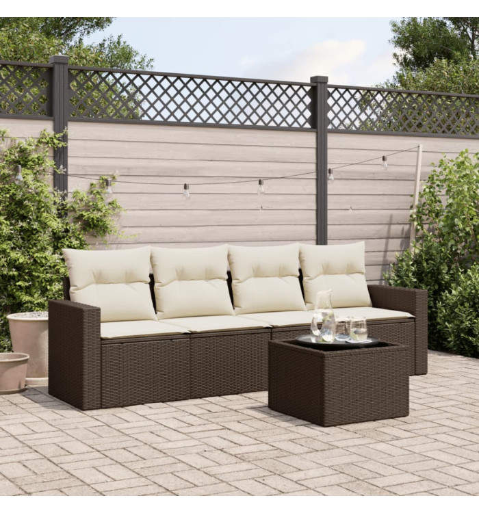 Salon de jardin avec coussins 5 pcs marron résine tressée | Mobilier & Déco