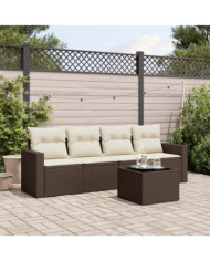 Salon de jardin avec coussins 5 pcs marron résine tressée | Mobilier & Déco
