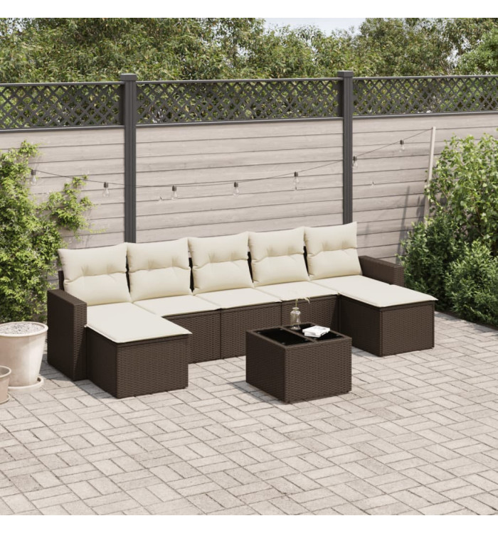 Salon de jardin 8 pcs avec coussins marron résine tressée | Mobilier & Déco