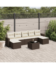 Salon de jardin 8 pcs avec coussins marron résine tressée | Mobilier & Déco