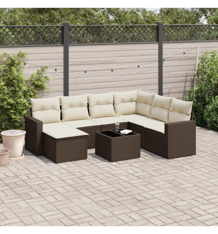Salon de jardin 8 pcs avec coussins marron résine tressée | Mobilier & Déco