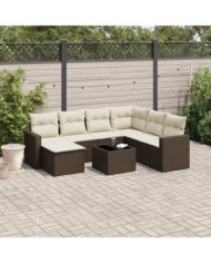 Salon de jardin 8 pcs avec coussins marron résine tressée | Mobilier & Déco