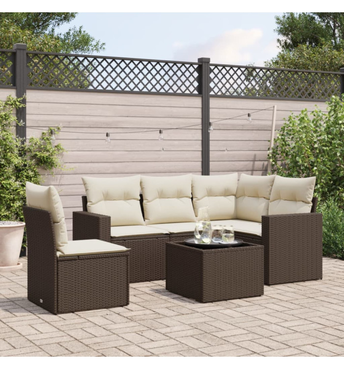 Salon de jardin avec coussins 6 pcs marron résine tressée | Mobilier & Déco