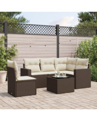 Salon de jardin avec coussins 6 pcs marron résine tressée | Mobilier & Déco