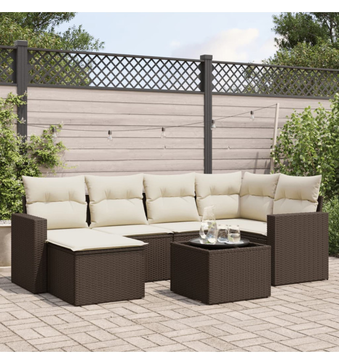 Salon de jardin avec coussins 7 pcs marron résine tressée | Mobilier & Déco