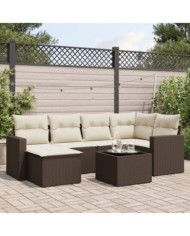 Salon de jardin avec coussins 7 pcs marron résine tressée | Mobilier & Déco