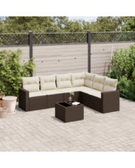 Salon de jardin avec coussins 7 pcs marron résine tressée | Mobilier & Déco