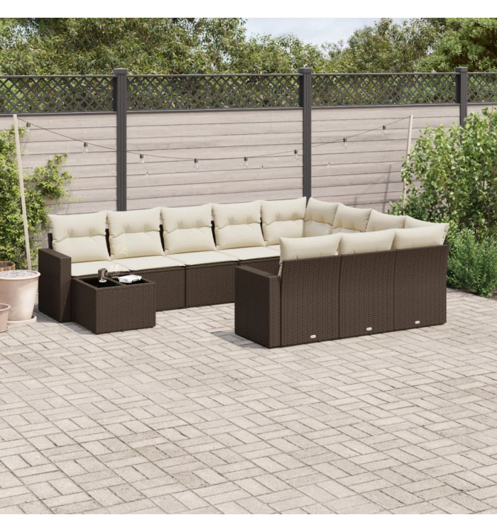 Salon de jardin et coussins 11 pcs marron résine tressée | Mobilier & Déco