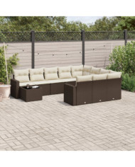 Salon de jardin et coussins 11 pcs marron résine tressée | Mobilier & Déco