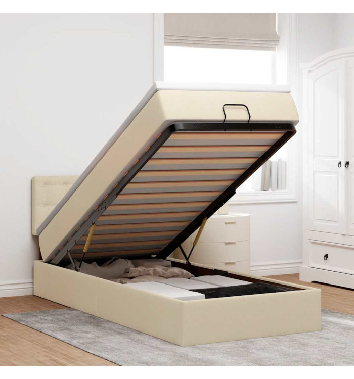 Cadre de lit ottoman avec matelas crème 90x190 cm tissu | Mobilier & Déco