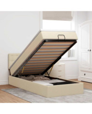 Cadre de lit ottoman avec matelas crème 90x190 cm tissu | Mobilier & Déco