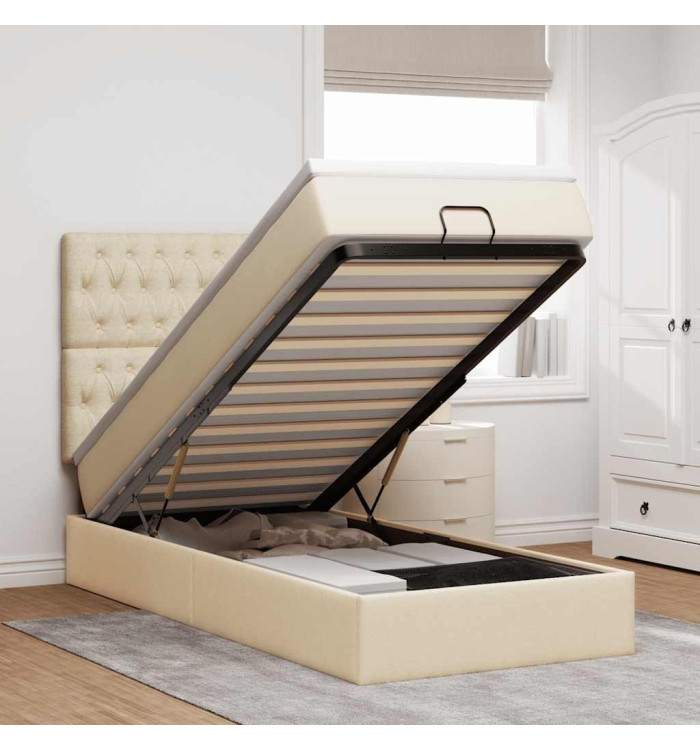 Cadre de lit ottoman avec matelas crème 90x190 cm tissu | Mobilier & Déco