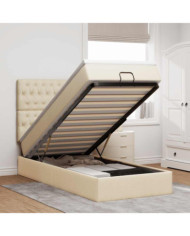 Cadre de lit ottoman avec matelas crème 90x190 cm tissu | Mobilier & Déco