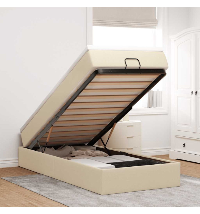 Cadre de lit ottoman avec matelas crème 90x190 cm tissu | Mobilier & Déco