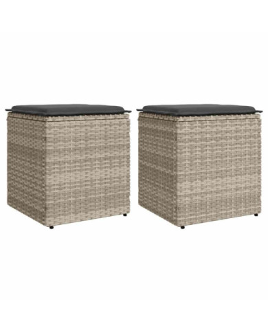 Tabourets de jardin et coussins lot de 2 gris clair poly rotin | Mobilier & Déco