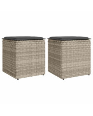Tabourets de jardin et coussins lot de 2 gris clair poly rotin | Mobilier & Déco