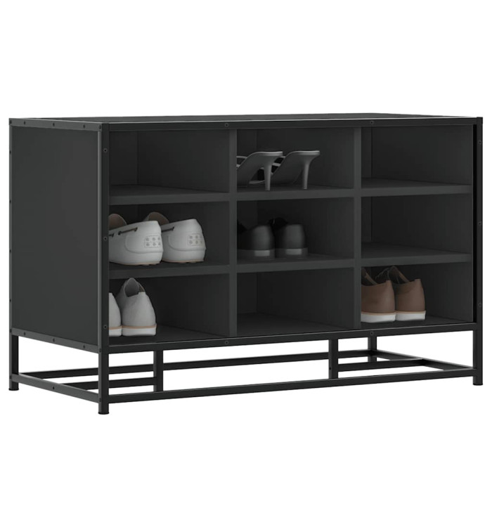 Banc à chaussures noir 84x40x53,5 cm bois d'ingénierie et métal | Mobilier & Déco