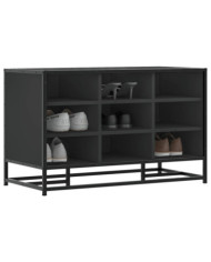 Banc à chaussures noir 84x40x53,5 cm bois d'ingénierie et métal | Mobilier & Déco