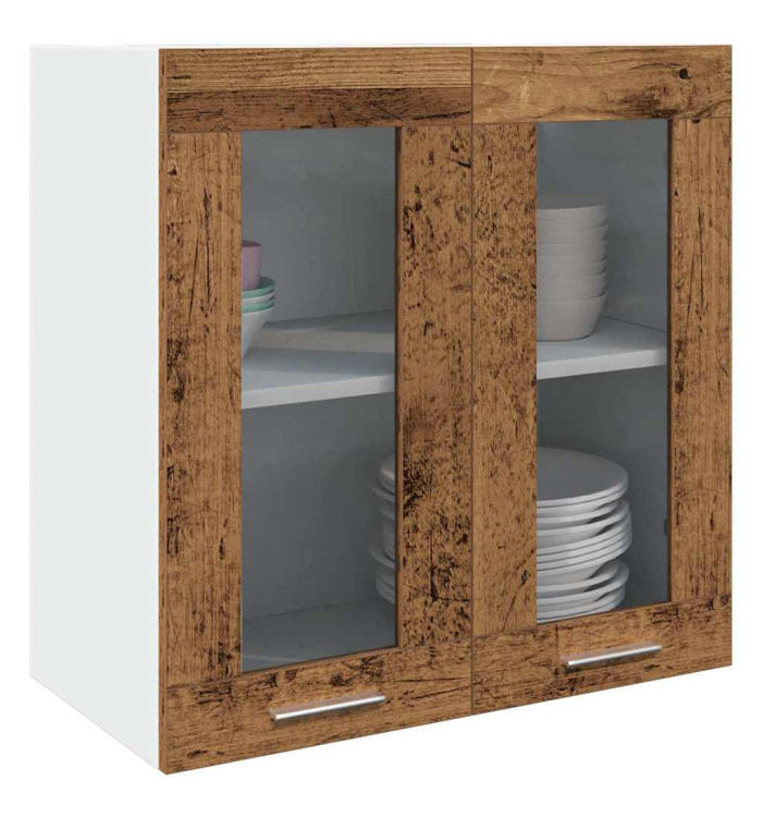 Armoire murale de cuisine "Lyon" avec porte en verre vieux | Mobilier & Déco