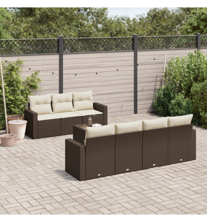 Salon de jardin 8 pcs avec coussins marron résine tressée | Mobilier & Déco