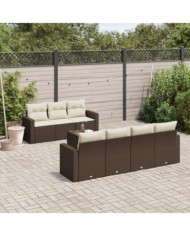 Salon de jardin 8 pcs avec coussins marron résine tressée | Mobilier & Déco