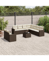 Salon de jardin 10 pcs avec coussins marron résine tressée | Mobilier & Déco