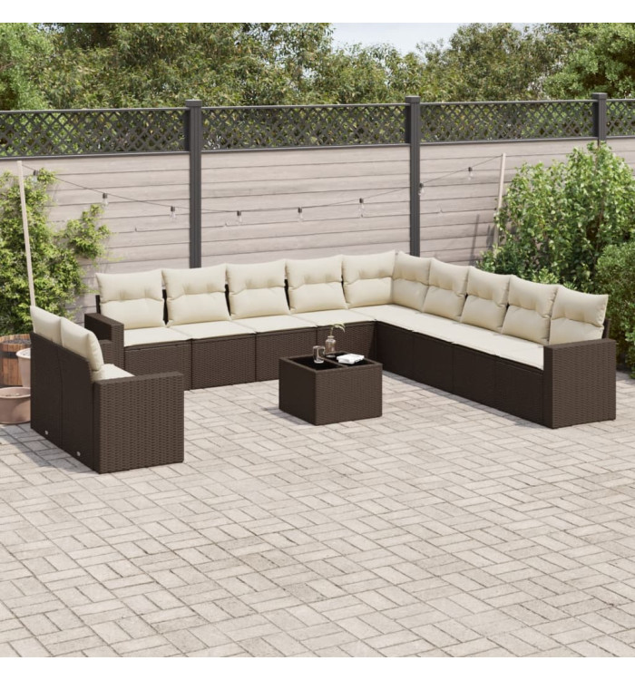 Salon de jardin avec coussins 12 pcs marron résine tressée | Mobilier & Déco