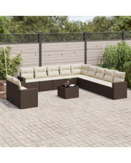 Salon de jardin avec coussins 12 pcs marron résine tressée | Mobilier & Déco